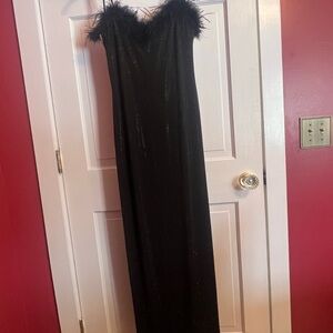 Speechless Black Rinestone Formal Dress with Feather Neckline
